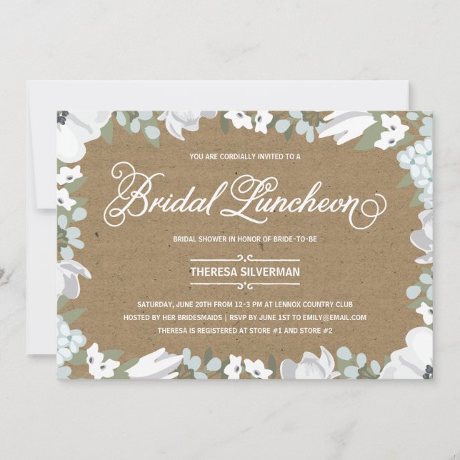 Invitación Elegancia floral | Bridal Shower Luncheon (Anverso)