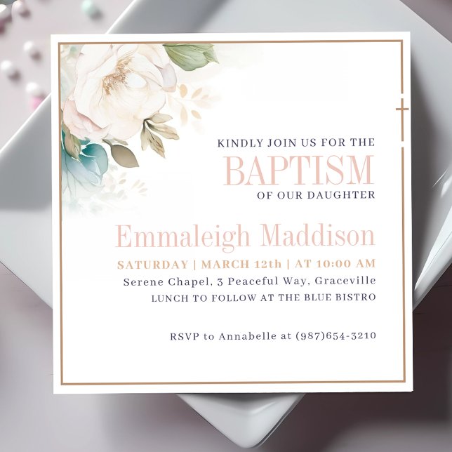 Invitación Elegancia floral con bautismo cruzado (Subido por el creador)
