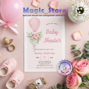 Invitación Elegancia floral de globo de acuarela rosa BB Show
