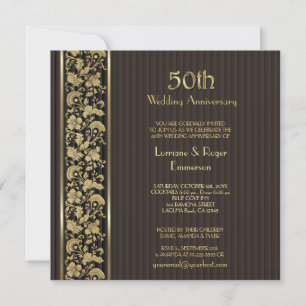 Invitación Elegancia floral de oro 50 aniversario Boda