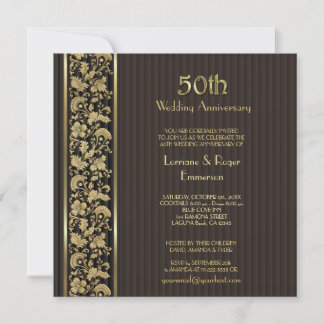 Invitación Elegancia Floral Dorada 50º Aniversario de Boda