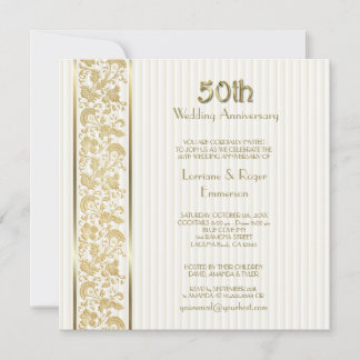 Invitación Elegancia Floral Dorada 50º Aniversario de Boda
