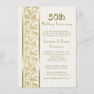 Invitación Elegancia Floral Dorada 50 Aniversario de Boda