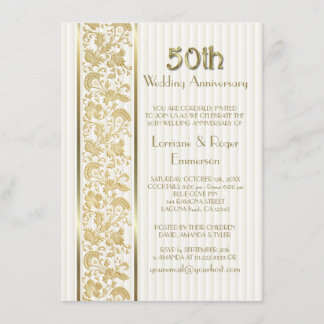 Invitación Elegancia Floral Dorada 50 Aniversario de Boda