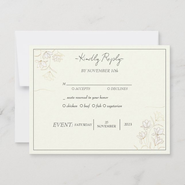 Invitación "Elegancia Floral Personalizable RSVP de Boda" (Anverso)