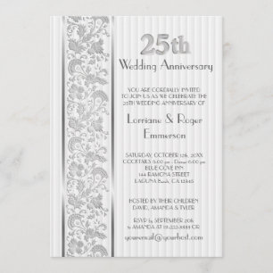 Invitación Elegancia Floral Plateada 25º Aniversario