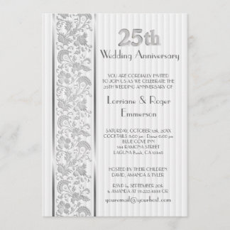 Invitación Elegancia Floral Plateada 25º Aniversario