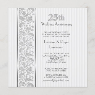 Invitación Elegancia Floral Plateada 25 Aniversario