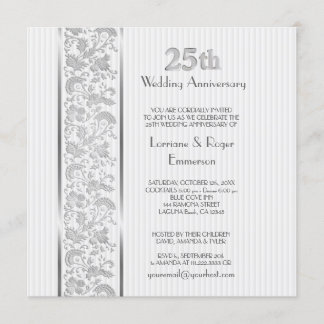 Invitación Elegancia Floral Plateada 25 Aniversario