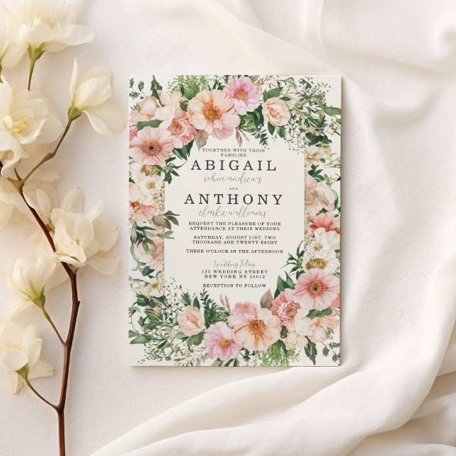 Invitación Elegancia floral romántica - Boda de flores de jar (Romantic Floral Elegance - Garden Blossoms Wedding )