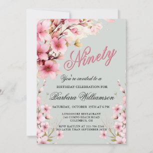 Invitación Elegancia floral rosa 90 cumpleaños