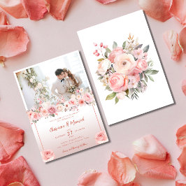 Invitación Elegancia Floral Rosa Polvorienta Con Boda De Foto