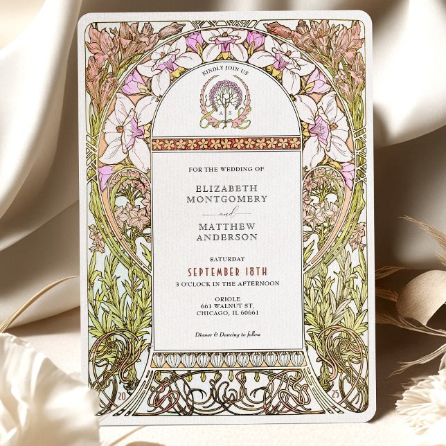 Invitación Elegancia floral rosa y blanca Boda Art Nouveau (Subido por el creador)