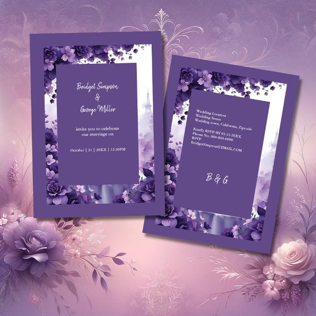 Invitación Elegancia francesa: Torre Eiffel y Boda púrpura (Subido por el creador)