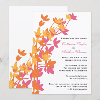 Invitación Elegancia Frondosa en Rosa Naranja Amarillo Boda