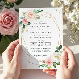 Invitación Elegancia Geométrica Rosa Floral Boda
