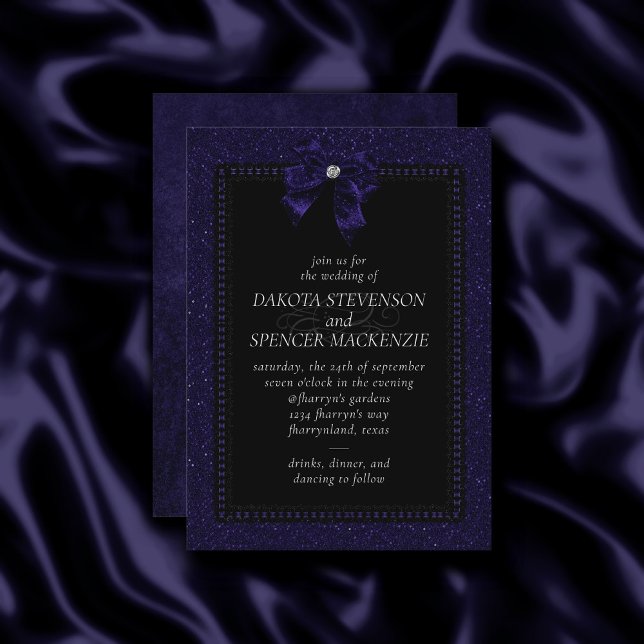 Invitación Elegancia gótica | Amethyst Purple Bow Dark Moody (Subido por el creador)