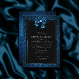 Invitación Elegancia gótica | Aquamarine Blue Bow Dark Moody