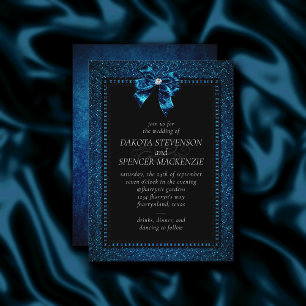 Invitación Elegancia gótica   Aquamarine Blue Bow Dark Moody