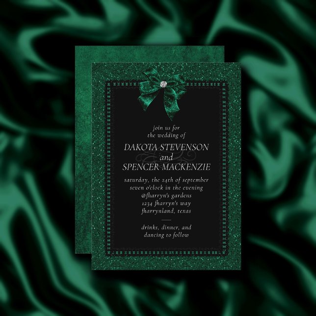 Invitación Elegancia gótica | Boda Moody Emerald Bow verde (Subido por el creador)