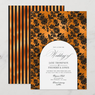Invitación Elegancia gótica nupcial con naranja y negro desal