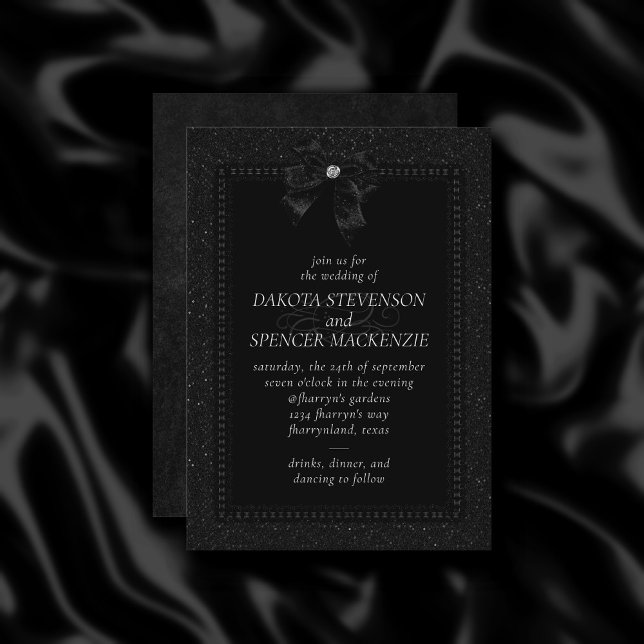 Invitación Elegancia gótica | Onyx Black Bow Moody Boda (Subido por el creador)