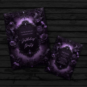 Invitación Elegancia gótica púrpura y cumpleaños negro