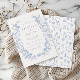 Invitación Elegancia intemporal: Boda de la corona floral azu