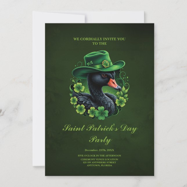 Invitación Elegancia irlandesa, el cisne negro de San Patrici (Anverso)