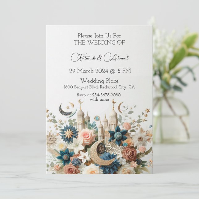 Invitación Elegancia islámica de flor (Anverso de pie)