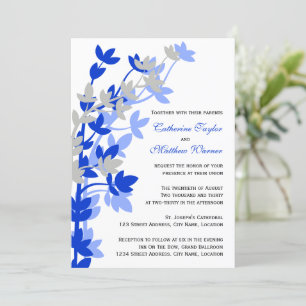 Invitación Elegancia Leafy En Boda De Plata Azul