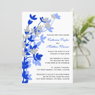 Invitación Elegancia Leafy En Boda De Plata Azul