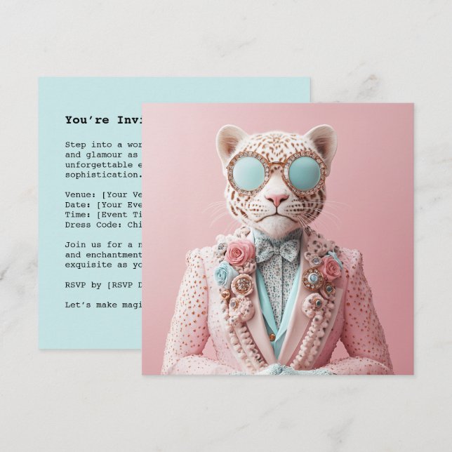 Invitación Elegancia lujosa de leopardo rosa (Anverso / Reverso)