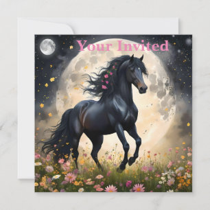 Invitación Elegancia lunar: caballo negro de fantasía con lun