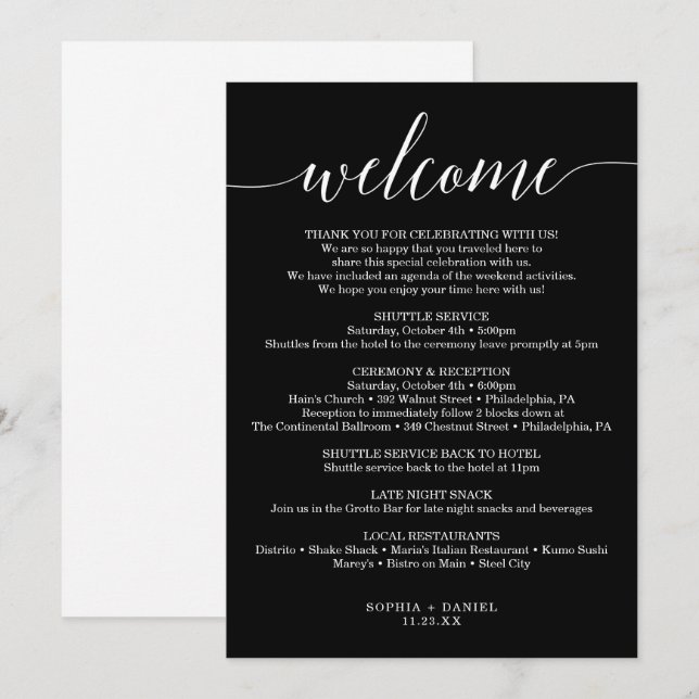 Invitación Elegancia mínima Boda Carta de bienvenida Itinerar (Anverso / Reverso)