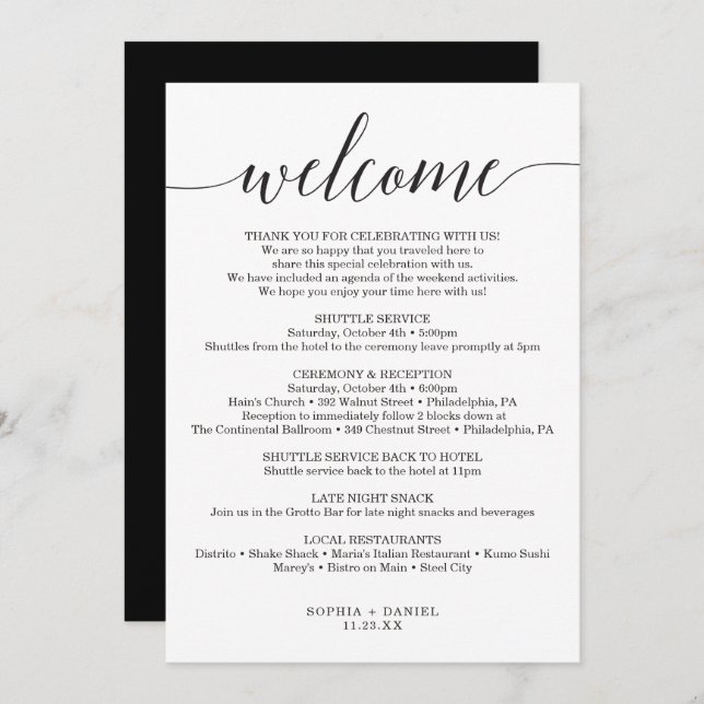 Invitación Elegancia mínima Boda Carta de bienvenida Itinerar (Anverso / Reverso)