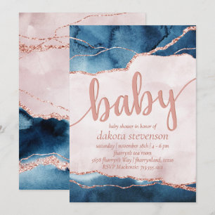 Invitación Elegancia mística   Baby Shower Blue Pink Agate