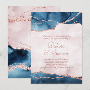 Invitación Elegancia mística   Boda de Piedra Rosa Azul Verde