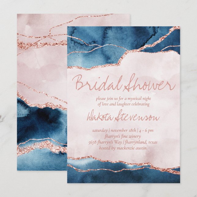 Invitación Elegancia mística | Ducha nupcial de Blue Pink Aga (Anverso / Reverso)