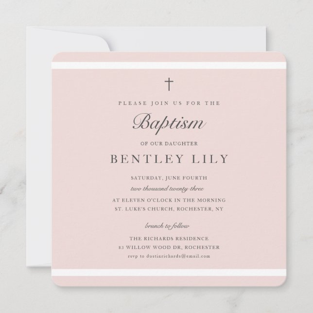 Invitación Elegancia Moderna Bautizo de Niñas (Anverso)