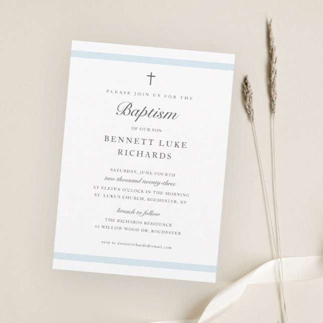 Invitación Elegancia moderna Boys bautismo (Simple Elegant Blue Boys Baptism Invitations.)
