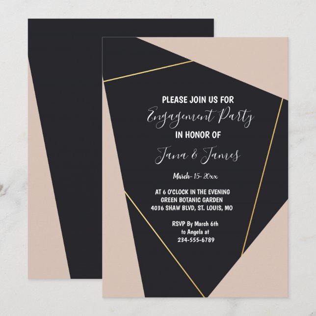 Invitación Elegancia moderna Cadena floral rosa Compromiso (Anverso / Reverso)