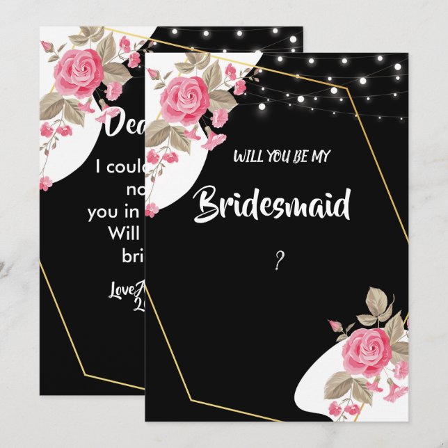 Invitación Elegancia moderna Correa rosada Floral como dama d (Anverso / Reverso)