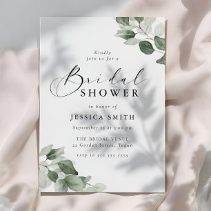 Invitación Elegancia Moderna Ducha de Novia Hojas Verdes