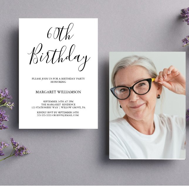 Invitación Elegancia moderna en blanco y negro 60 cumpleaños (Subido por el creador)