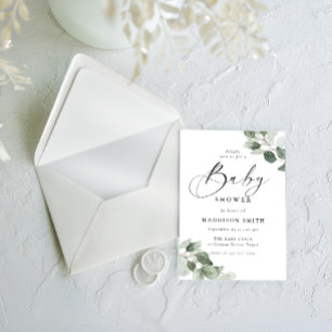 Invitación Elegancia Moderna Hojas Verdes Baby Shower