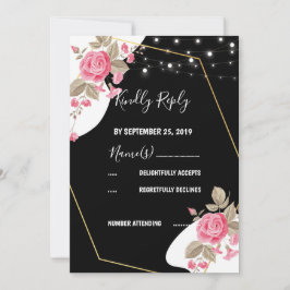 Invitación Elegancia moderna luz de cadena floral rosa RSVP