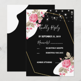 Invitación Elegancia moderna luz de cadena floral rosa RSVP
