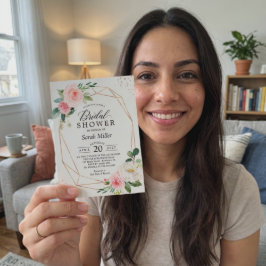 Invitación Elegancia moderna Rubor Floral rosa ducha de novia