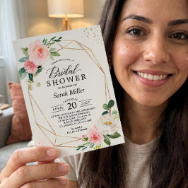 Invitación Elegancia moderna Rubor Floral rosa ducha de novia